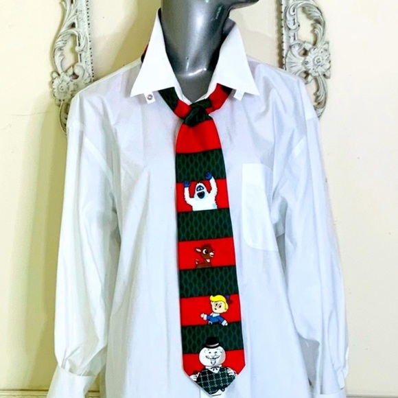 VINTAGE Rudolf Festive Holiday Pattern Tie UNISEX - Picture 1 of 8
